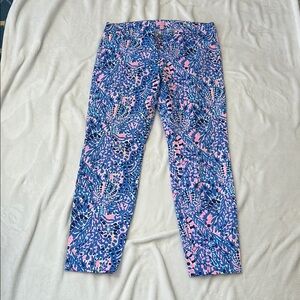 Lilly Pulitzer Blue and Pink Cropped Pants with Floral Design